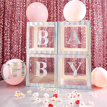 2 Pack | 12" Iridescent Transparent DIY Balloon Boxes, Baby Shower Party Decoration Boxes