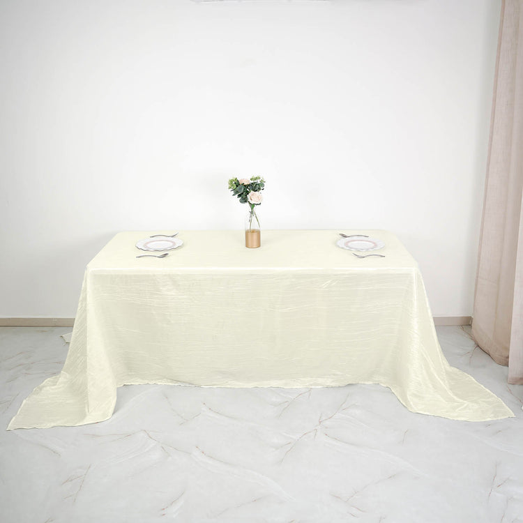 Ivory Accordion Crinkle Taffeta Rectangular Tablecloth 90 Inch x 132 Inch 