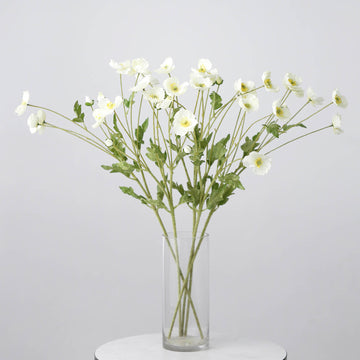 2 Stems | 33" Ivory Artificial Silk Poppy Flower Bouquet Bushes