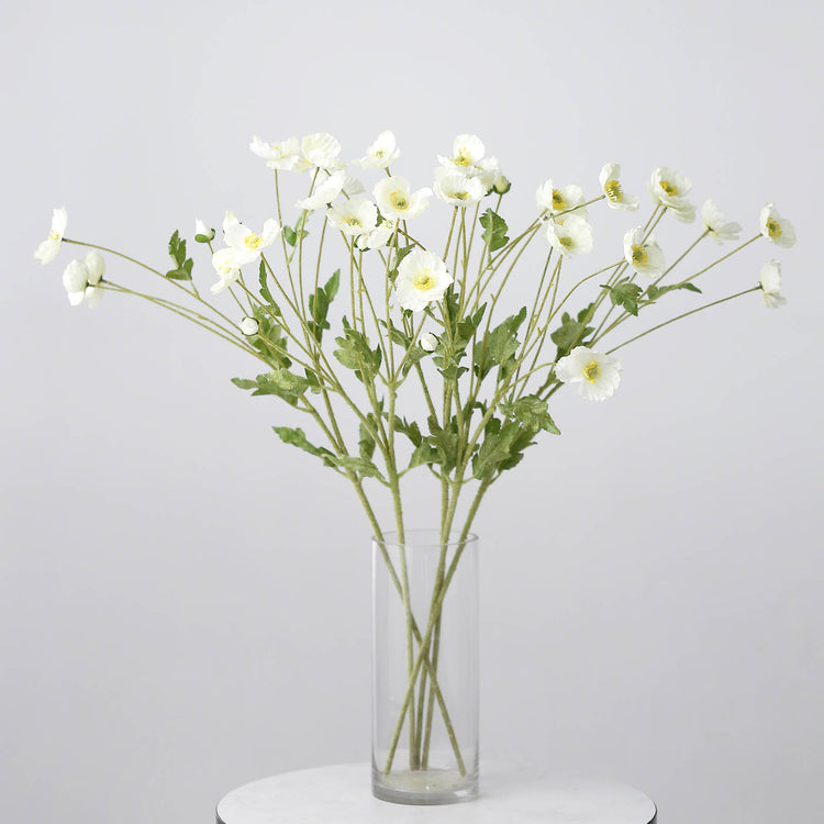 Two Stem Ivory Poppy Bouquet Bushes 33 Inch Silk Flowers