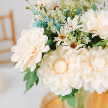 2 Bushes of Artificial Silk Dahlia Bouquet Spray in Ivory and Blue