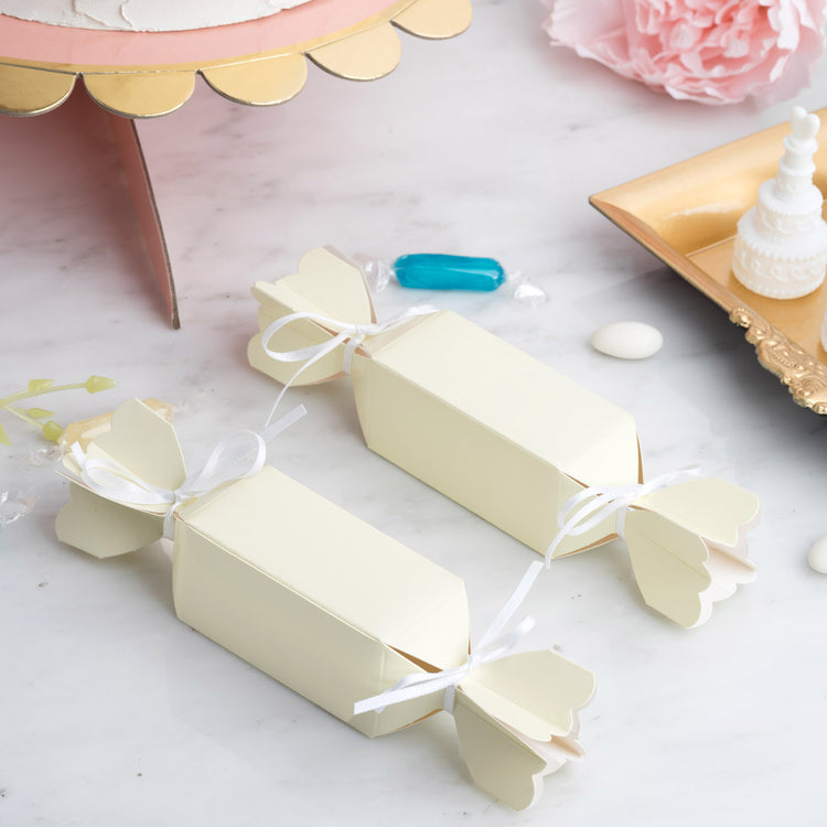 Ivory with Satin Ribbon Candy Shaped Favor Box 25 Pack