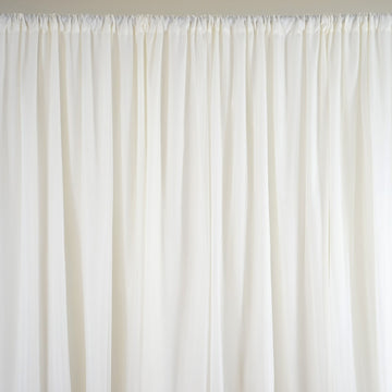 Ivory Dual Layered Chiffon Polyester Room Divider, Backdrop Curtain with Rod Pocket 20ftx10ft