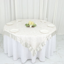 Ivory Satin Edge Embroidered Sheer Organza Square Table Overlay 60 Inch x 60 Inch