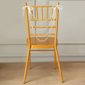 16" Ivory Gatsby Faux Pearl Beaded Wedding Chair Back Garland Sash, Pre-Tied Pearl String Chiavari Chair Decor