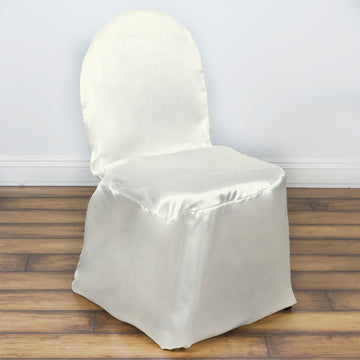Ivory Glossy Satin Banquet Chair Covers, Reusable Elegant Chair Covers