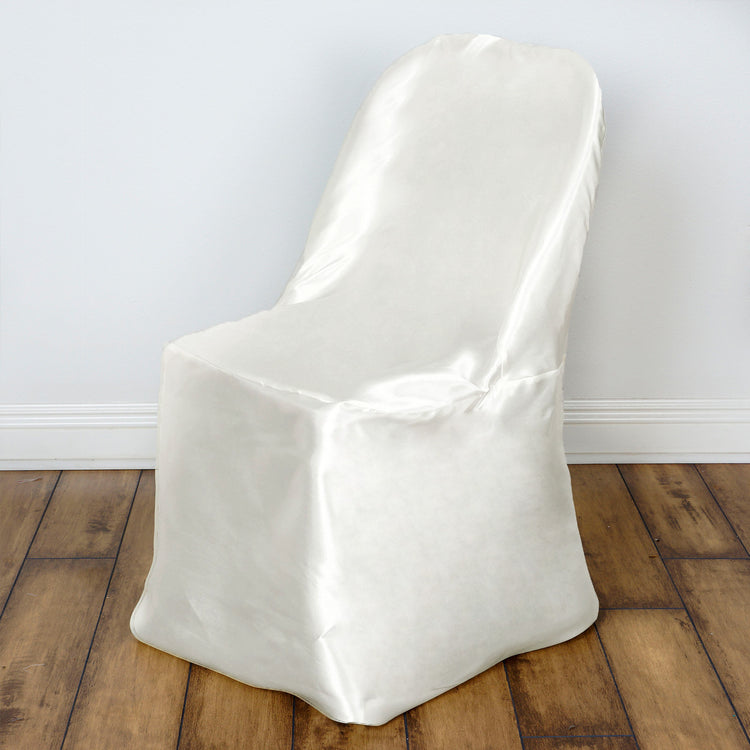 Glossy Ivory Reusable Elegant Folding Satin  Chair Covers