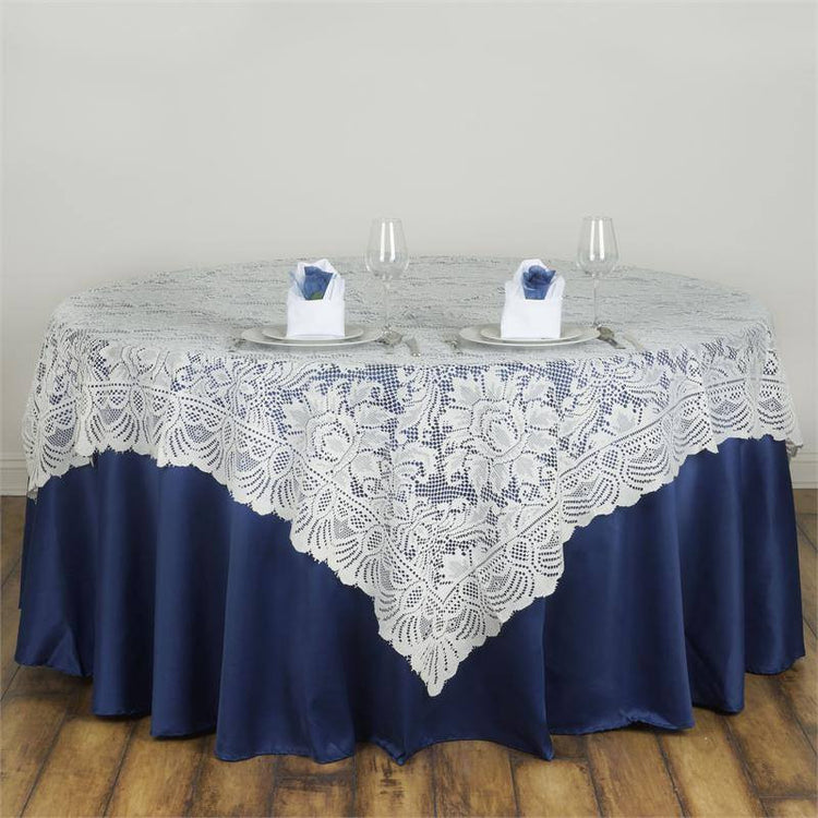90 Inch x 90 Inch Ivory Lace Square Table Overlay