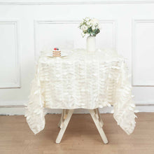 54 Inch Taffeta 3D Leaf Petal Ivory Square Tablecloth