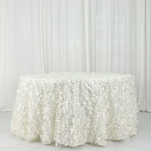 132 Inch Round Shaped Ivory Leaf Petal Taffeta Tablecloth