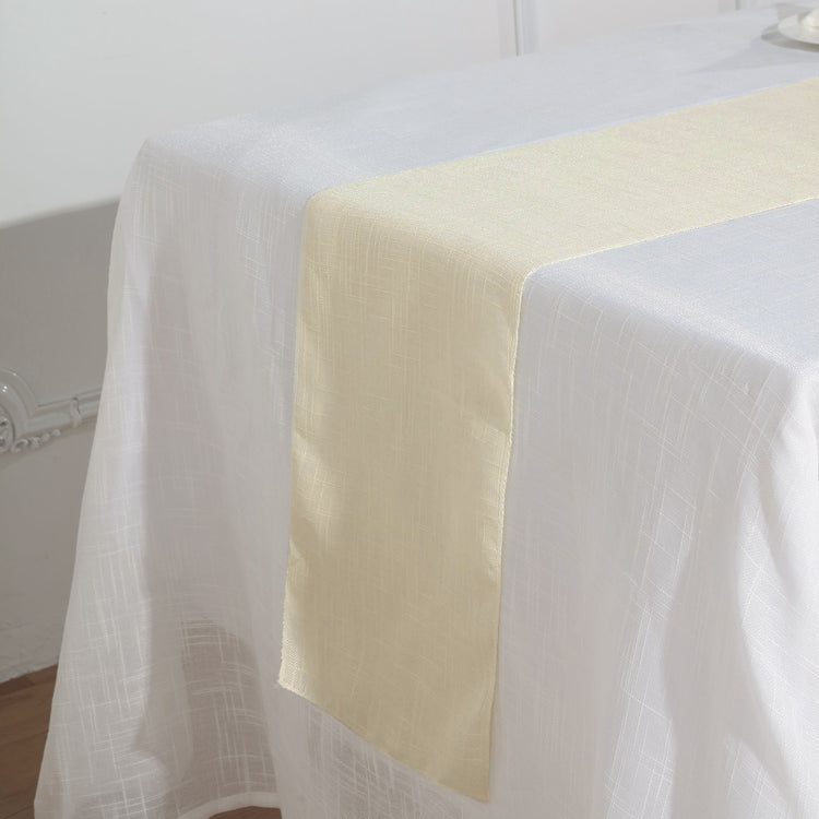 Ivory Linen Slubby Textured Wrinkle Resistant Table Runner 12 Inch x 108 Inch