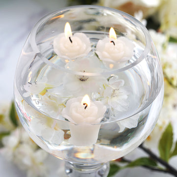 12 Pack | 1" Ivory Mini Rose Flower Floating Candles Wedding Vase Fillers