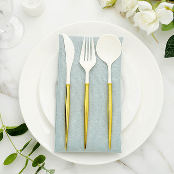 24 Pack Ivory Modern Flatware Set, Heavy Duty Plastic Silverware With Gold Handles 8"