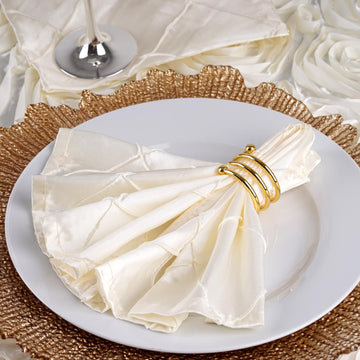 5 Pack | Ivory Pintuck Satin Cloth Dinner Napkins, Wrinkle Resistant | 17"x17"