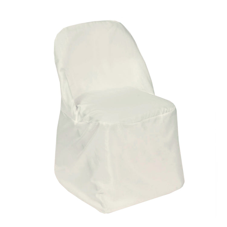 Ivory Polyester Folding Round Chair Cover, Reusable Stain Resistant Chair Cover#whtbkgd