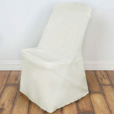 Cream chair cover on a wooden floor backdrop.