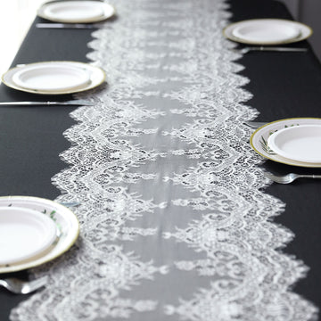 Ivory Premium Lace Fabric Table Runner, Vintage Classic Table Decor With Scalloped Frill Edges 15"x117"