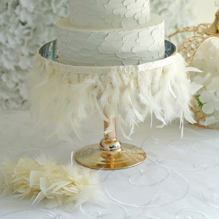 39 Inch Ivory Real Turkey Feather Fringe Trim with Satin Ribbon Tape