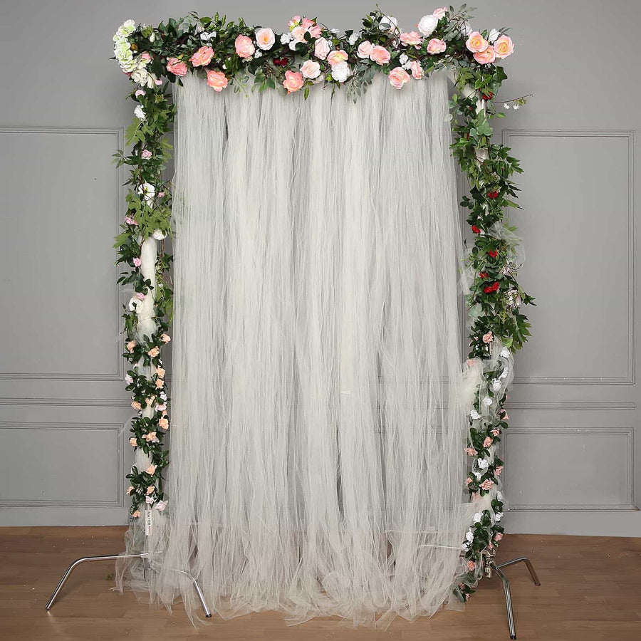 5ftx10ft Ivory Reversible Sheer Tulle Satin Backdrop Curtain Panel with Rod Pocket