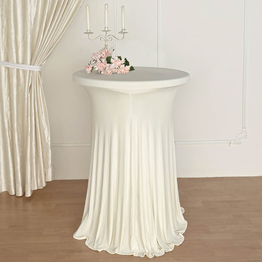 Ivory Wavy Drapes Round Spandex Cocktail Table Cover