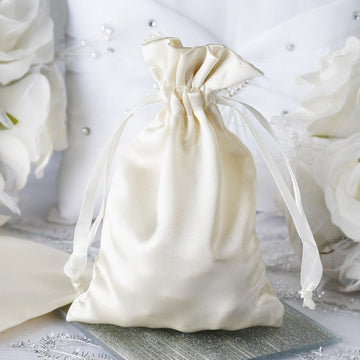 Elegant Ivory Satin Drawstring Wedding Party Favor Gift Bags 4"x6"