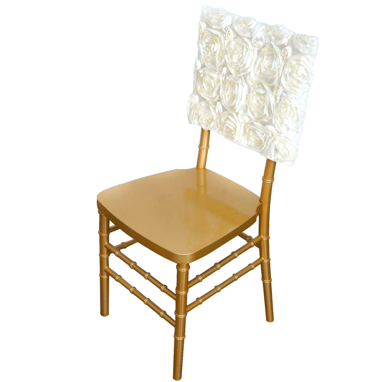 Chiavari 16 Inch Ivory Satin Rosette Chair Caps Back Covers