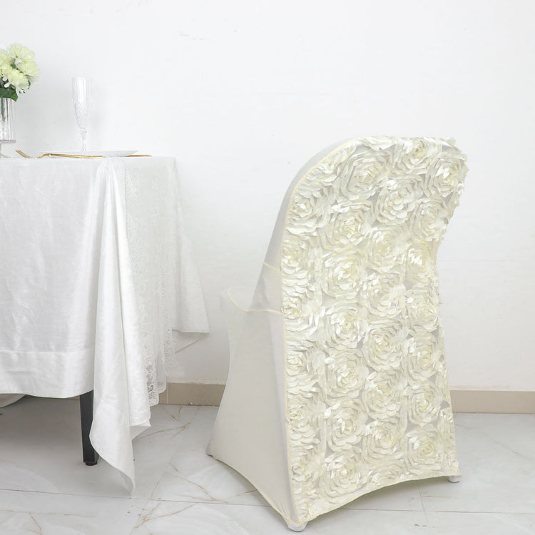 Ivory Rosette Spandex Chair Cover
