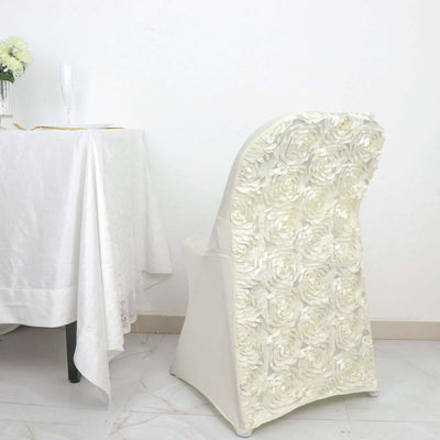 Floral-patterned chair cover in a dining setting with a table and decorations.