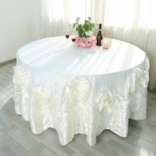 120 Inch Ivory Large Rosette Lamour Satin Round Tablecloth