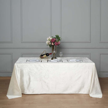 90"x132" Ivory Seamless Premium Velvet Rectangle Tablecloth, Reusable Linen