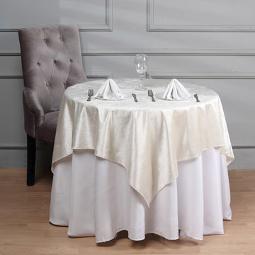 Ivory Seamless Premium Velvet Square Table Overlay, Reusable Linen 54"x54"