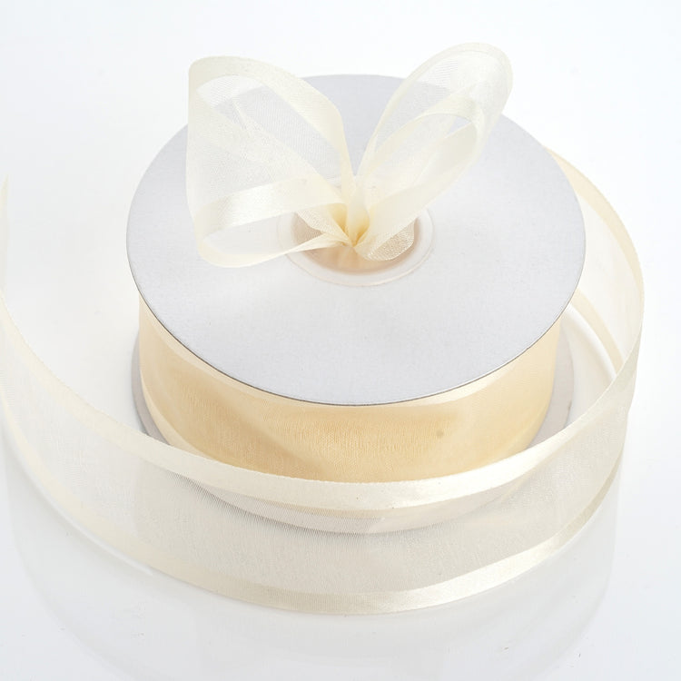 25 Yards 1.5 Inch Sheer Organza Ivory Ribbon With Satin Edge#whtbkgd 