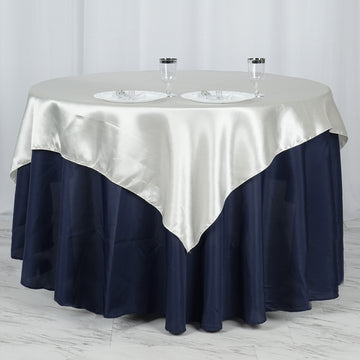 Ivory Square Smooth Satin Table Overlay 60"x60"