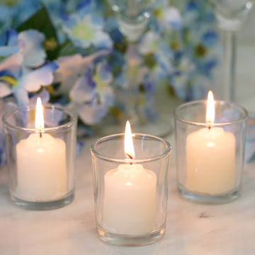 12 Pack | Ivory Votive Candle and Clear Glass Votive Holder Candle Set