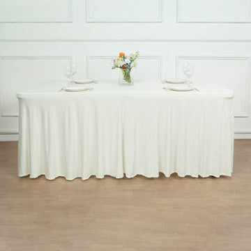 Add Elegance to Your Event with the Ivory Wavy Spandex Fitted Rectangle Tablecloth