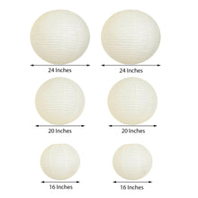 Ceiling hanging decor of cream paper lanterns in different sizes