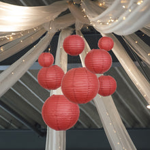 Set of 8 - Burgundy Hanging Paper Lanterns Round Assorted Size - 6", 8", 10", 14"