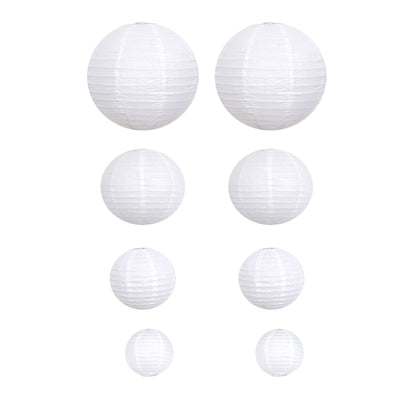 Set of white paper lanterns in various sizes