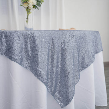 Create an Enchanting Atmosphere - Dusty Blue Duchess Sequin Square Table Overlay