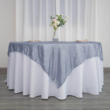 Dazzle with Elegance - Dusty Blue Duchess Sequin Tablecloth Overlay