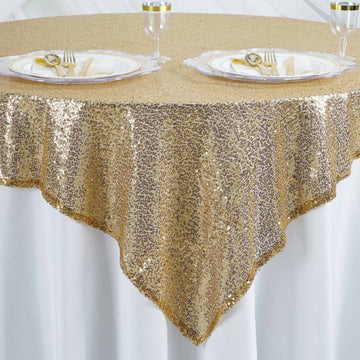Create an Unforgettable Event with the Gold Duchess Sequin Square Table Overlay 60"x60"