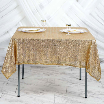 Elevate Your Event Decor with the Gold Duchess Sequin Table Overlay