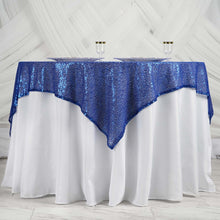 60 Inch x 60 Inch Royal Blue Sequin Table Overlay Square