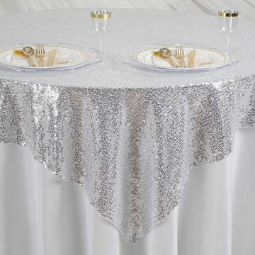 Luxury and Elegance: Silver Duchess Sequin Square Table Overlay