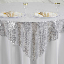 Square Table Overlay With Silver Sequins 60 Inch x 60 Inch#whtbkgd