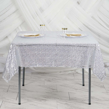 Enhance Your Event Decor with the Silver Duchess Sequin Table Overlay