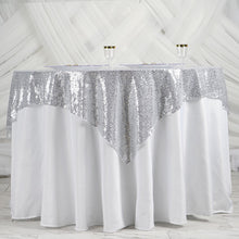 60 Inch x 60 Inch Silver Sequin Table Overlay Square