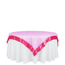 Fuchsia Satin Border Embroidered Sheer Organza Square Table Overlay 60 Inch x 60 Inch