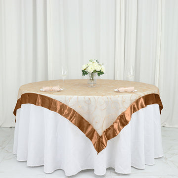 Elevate Your Table Decor with a Gold Embroidered Sheer Organza Square Table Overlay