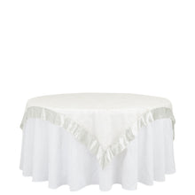 Ivory Satin Border Embroidered Sheer Organza Square Table Overlay 60 Inch x 60 Inch